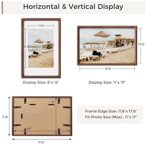 Heimlove 11x17 Picture Frames Natural Walnut,Original Wood Hand Make Crafted Diploma Frame with Mat to 8x12 Graduation Picture Display,Family Picture,Wedding Picture,Photo,Certificate Wall Mounted - color: Natural Black Walnut, size: 11"x17"|mat to 8"x12"