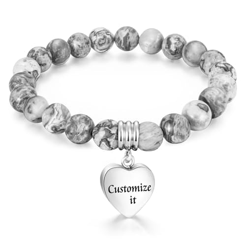 XIUDA Heart Cremation Memorial Urn Bracelet 316L Stainless Steel Keepsake Jewelry Urn Bracelet for Ashes for Women-With Me Always - style: Grey Stone, Engraved