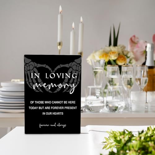 Gothic Wedding Sign, 5x7 inch Wooden Table Sign Stand, Black, In Loving Memory - color: Black 02