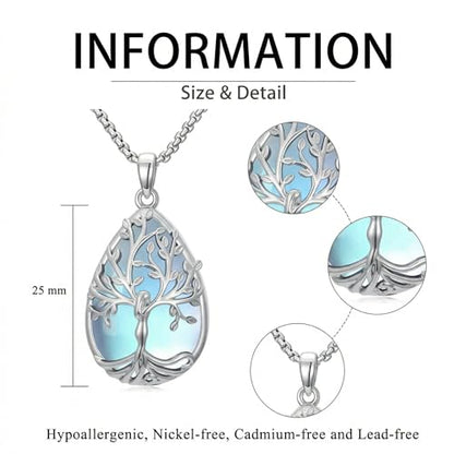 Tree of Life Urn Necklace for Ashes/Pet Cremation Teardrop Moonstone Necklace Pendant Jewelry Gifts for Mom Wife Women Birthday Christmas Memorial Day - color: Goddess Ashes