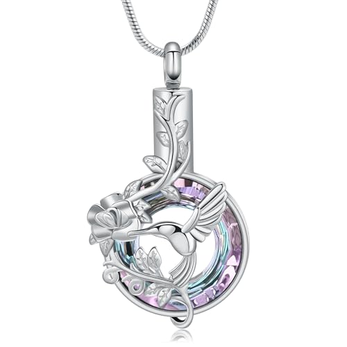 Hearbeingt Hummingbird Urn Necklaces for Ashes Cremation Jewelry for Women | Stainless steel,urn pendant, memorial necklace,ash holder for human pets,keepsake jewelry,bereavement gift,with filling tool - color: Hummingbird-Silver