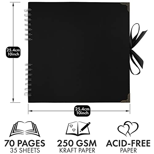 Scrapbook Album, 70 Pages, 10 x 10 Inch, Black Photo Album, Scrap Book | Hardcover with Thick 250 GSM Kraft Paper, Ideal for Your Scrapbooking Albums, Art & Craft Projects (Black, 10 x 10 Inch) - color: Black, size: 10 X 10 Inch