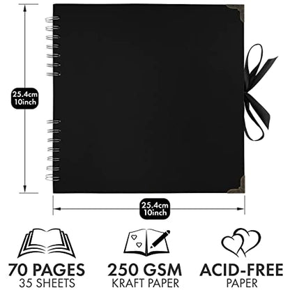 Scrapbook Album, 70 Pages, 10 x 10 Inch, Black Photo Album, Scrap Book | Hardcover with Thick 250 GSM Kraft Paper, Ideal for Your Scrapbooking Albums, Art & Craft Projects (Black, 10 x 10 Inch) - color: Black, size: 10 X 10 Inch