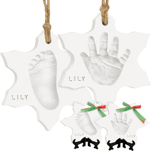 Baby Hand and Footprint Kit, Personalized Baby Christmas Ornament (Snowflakes) - color: Trove, Snowflakes