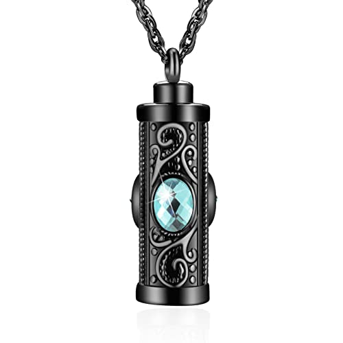 XIUDA Crystal Cremation Urn Necklace for Ashes Keepsake Stainless Steel Memorial Pendant with Flower - color: Water Blue