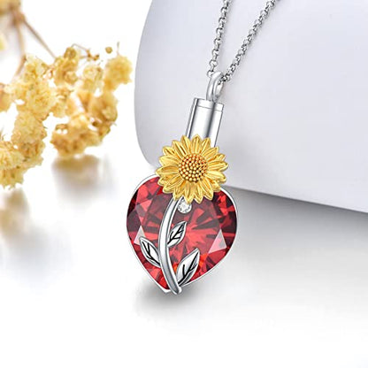 Rose & Daisy Urn Necklace - Sterling Silver Cremation Keepsake Memorial Jewelry - style: Sunflower Urn Necklace-07