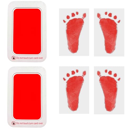 RIKWOG Baby Footprint and Handprint Kit, 2 Red Inkless Print Pads + 4 Imprint Cards, Dog Paw Print Kit Clean Touch Ink Pad Perfect Keepsake Gift for Newborns and Pets Printing Touch Imprints - color: Red, size: 2 pack