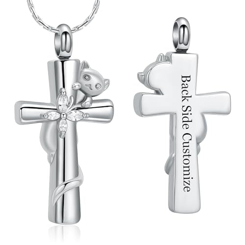 constantlife Cross Urn Necklace for Ashes Cat Butterfly Cremation Jewelry for Women Men Memorial Pendant Chain Human Pet Ashes Holder - color: Customize