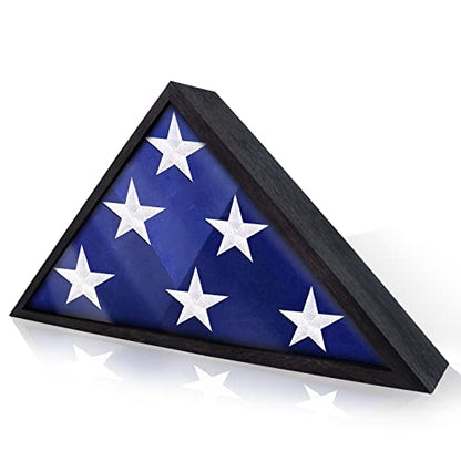 ASmileIndeep Flag Display Case - 5' x 9.5' Funeral & Military Flag Shadow Box with HD Tempered Glass and Wall Mount, Folded Triangle Flag Holder Frame for Veterans, Black - size: For 5' x 9.5' Flag-Black