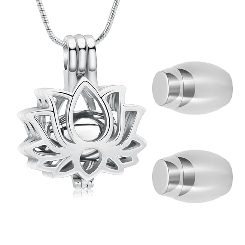 Cremation Jewelry Lotus Flower Urn Necklaces for Ashes Stainless Stell Memorial Ash Pendant Necklaces with Mini Urn Keepsake Ash Jewelry for Men Women Gifts with Funnel Filler Kit - color: Customize
