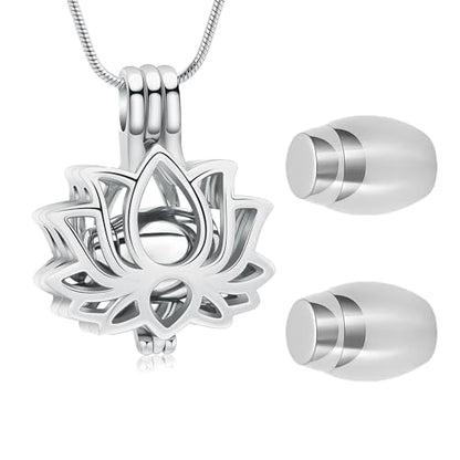 Cremation Jewelry Lotus Flower Urn Necklaces for Ashes Stainless Stell Memorial Ash Pendant Necklaces with Mini Urn Keepsake Ash Jewelry for Men Women Gifts with Funnel Filler Kit - color: Customize