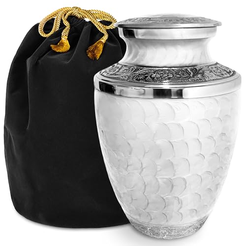 Loving Reflections White Urn for Human Ashes – Large Adult Cremation Urn for Men & Women, Memorial Urn for Display or Burial - color: White Enamel, size: Large