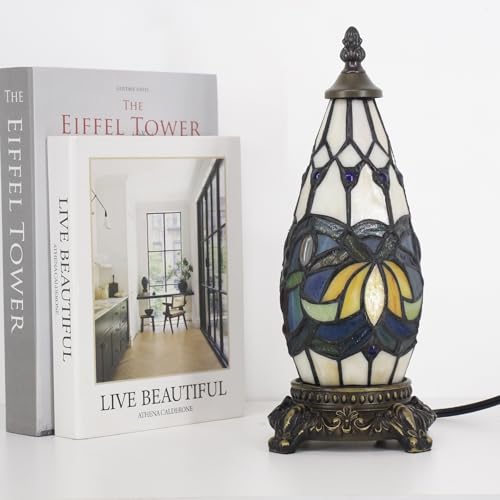 Small Tiffany Stained Glass Table Lamp 5.5X11 Inch (Blue Lotus) - color: Blue Lotus