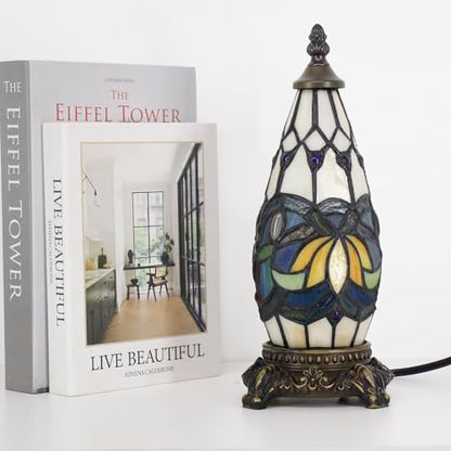 Small Tiffany Stained Glass Table Lamp 5.5X11 Inch (Blue Lotus) - color: Blue Lotus