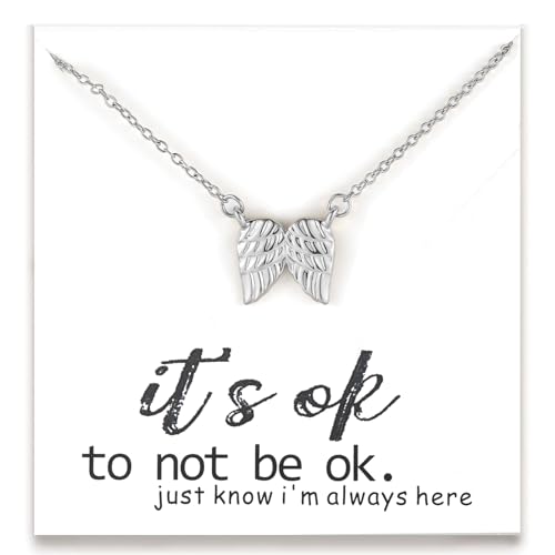 GINAZL Angel Wings Memorial Necklace Sympathy Gifts for Loss of Loved One Bereavement Gift Memorial Gifts for Loss of Dad Mom - style: It's OK