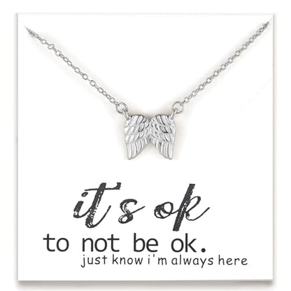 GINAZL Angel Wings Memorial Necklace Sympathy Gifts for Loss of Loved One Bereavement Gift Memorial Gifts for Loss of Dad Mom - style: It's OK