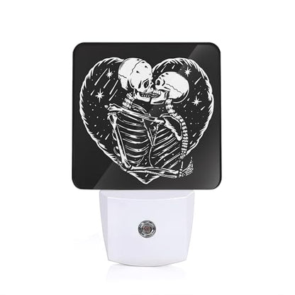 Skull Skeleton Love Night Light,Plug in Night Light, Dusk to Dawn Sensor Nightlights for Stairway/Hallway/Kitchen/Bedroom/Bathroom 0.5W - color: Skull Skeleton Love