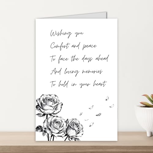 Rose Sympathy Card for Loss of Loved One, Blank Inside | 300 GSM rose sympathy card with a blank inside and red envelope, designed to offer comfort after the loss of a loved one - color: Luxury