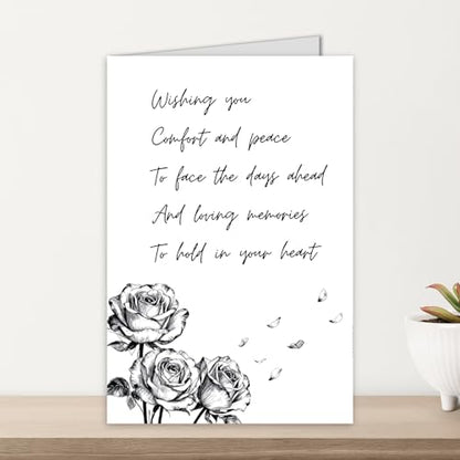Rose Sympathy Card for Loss of Loved One, Blank Inside | 300 GSM rose sympathy card with a blank inside and red envelope, designed to offer comfort after the loss of a loved one - color: Luxury