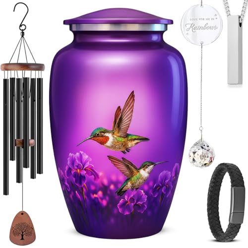 Set of 7 Hummingbird Custom Engraved Decorative Funeral Urns for Ashes Adult Male & Female Includes 1 Large Urn with 4 Small Keepsakes & 1 Silver (Hummingbird Premium Set, Urns) - color: Hummingbird Premium Set