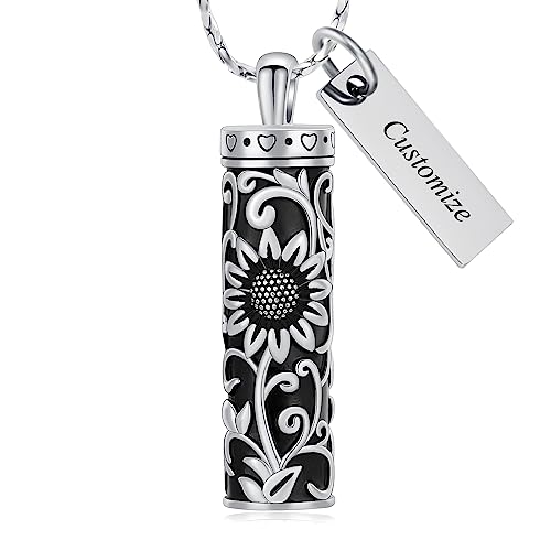 Sunflower Urn Necklace for Ashes Cylinder Bar Necklace for Ashes for Women Pendant Keepsake for Ashes Memory Cremation Jewelry Sunflower Celtic Necklace Jewelry for Women - color: Customize