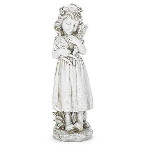Joseph's Studio by Roman Inc. Girl with Lamb Garden Statue, Resin and Stone, Religious Sculpture, Garden Collection, Holy Family, Memorial, Angel, Patron Saint, Garden Decor (5x5x16)