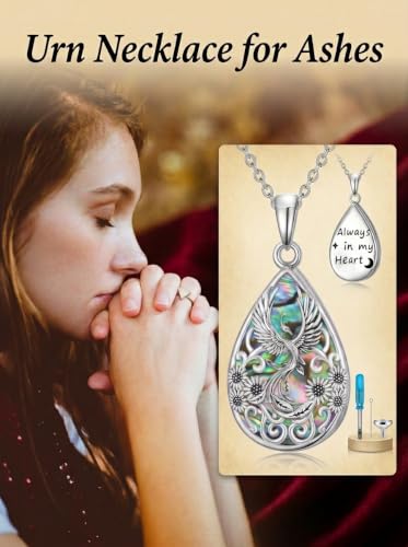 WINNICACA Urn Necklaces for Ashes 925 Sterling Silver Butterfly Hummingbird Dragonfly Teardrop Ash Necklace Cremation Jewelry Urn Pendants for Women Memorial Gifts for Birthday Christmas Funeral - style: 14-Phoenix Urn Necklace