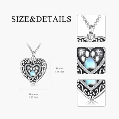 PELOVNY Urn Necklaces for Ashes of Loved Ones 925 Sterling Silver Personalized Heart Locket Urn Necklace Cremation Keepsake Memorial Jewelry Gifts for Women Men - color: Paw Print Locket Urn