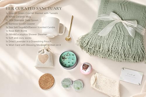 Get Well Soon Gift Baskets for Women- Self Care Package/Brithday Gift - After Surgery Recovery, Sympathy Gifts for Loss, Thinking of You/Grief/Bereavement/Miscarriage Gifts (Grey Green) - color: Grey Green