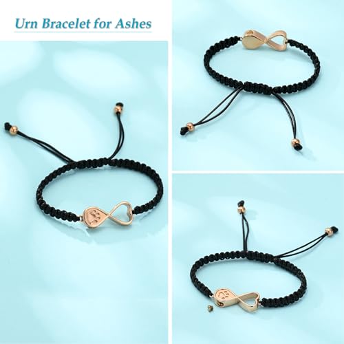 Infinity Heart Urn Bracelet for Ashes Paw Print Cremation Jewelry Stainless Steel Adjustable Braided Rope Bangle Bracelets Keepsake Memorial Jewelry for Loved Ones with Fill Tool - color: Rose Gold