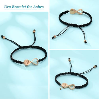 Infinity Heart Urn Bracelet for Ashes Paw Print Cremation Jewelry Stainless Steel Adjustable Braided Rope Bangle Bracelets Keepsake Memorial Jewelry for Loved Ones with Fill Tool - color: Rose Gold