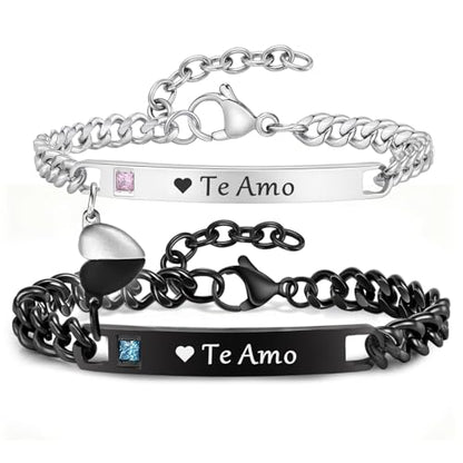 MEALGUET Matching Couple Bracelets for Men Women : His Hers Stainless Steel Cuban Link Chain Bracelets Set for Boyfriend Girlfriend Husband Wife, Romantic Gifts for Valentines Birthday Anniversary - style: te Amo