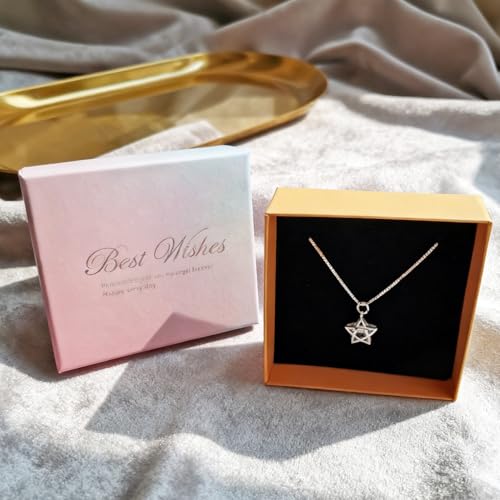 925 Sterling Silver Necklace for Women – Layered Stackable Choker Necklaces with Heart Photo Locket & Star - Pendant 18" Chain Gift for Wife, Mom, Girlfriend, Birthday, Anniversary, Valentine’s Day - color: Bright Stone Star