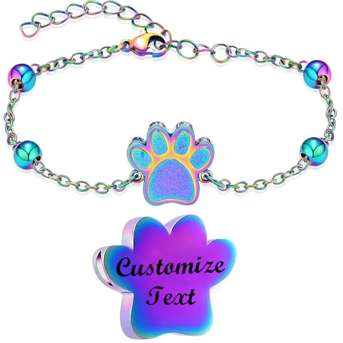 Oinsi Cremation Bracelet for Ashes Pet Paw Print Cremation Jewelry for Dog Cat Stainless Steel Keepsake Memorial Urn Bangle - color: B-Customize