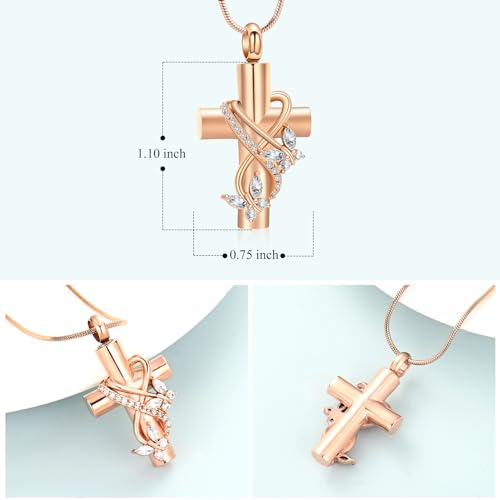 Imrsanl Butterfly Cross Urn Necklace for Ashes Men Women Cremation Jewelry Ashes Pendant for Human Memorial Ash Jewelry - color: Rose Gold