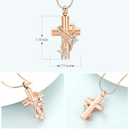 Imrsanl Butterfly Cross Urn Necklace for Ashes Men Women Cremation Jewelry Ashes Pendant for Human Memorial Ash Jewelry - color: Rose Gold
