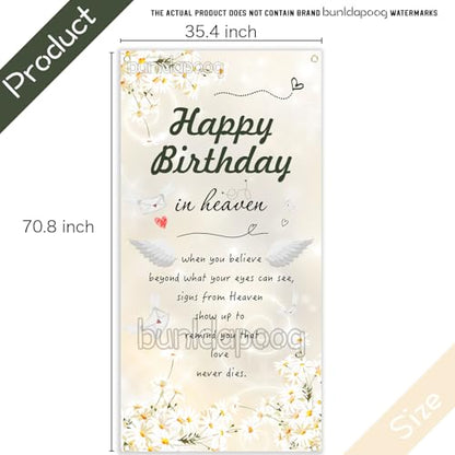 Happy Birthday in Heaven Door Banner Remembrance Memorial Decorations Funeral Memorial Door Banner Heavenly Birthday Remembrance Sign for Cemetery 70.8 * 35.4 inch White