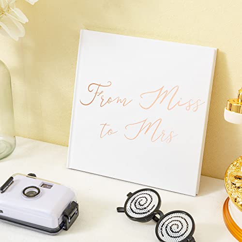 Calculs From Miss To Mrs Picture Book for Instax Film, Polaroid Bridal Shower Guest Book Blank Pages Bride To Be Scrapbook, 8.5” Square White Cover Rose Gold Script - style: Latin