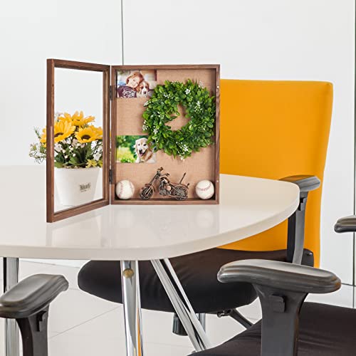 16x20 Large 4-Inch Deep Solid Wood Shadow Box with Hinged Door, Walnut - color: Walnut, size: 16x20