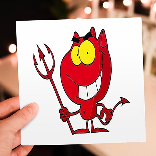 3dRose Greeting Cards - Silly Cute Cartoon Devil With Pitchfork - 6 Pack - More Random Cartoon Designs - size: 6 Greeting Cards with envelopes