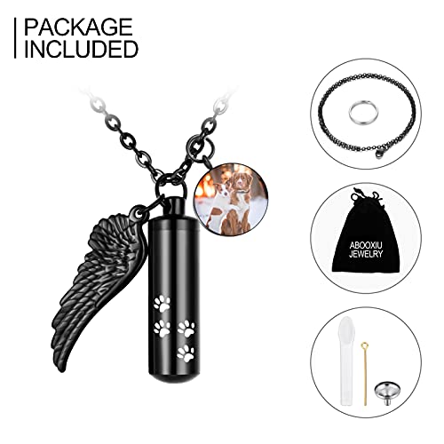 abooxiu Cylinder Cremation Necklace for Pet Ashes Urn Necklace with Angel Wing Pet Paw Ashes Necklace for Dog/Cat Pet Memorial Keepsake Jewelry… - color: Photo Engraving