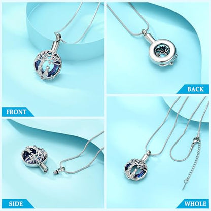 Hearbeingt Tree of Life Cremation Jewelry Paw Print Urn Necklace for Ashes - color: A-Silver