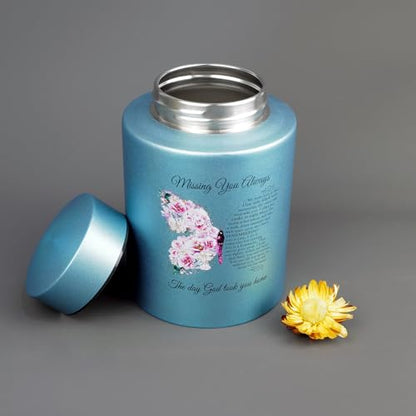 Small Cremation Urns and Set of 4 Small Bamboo Scattering Urns for Adult Male Female Human Ashes, Decorative Urn and Spreading Ashes Urn Tube with Velvet Bag(Butterfly)