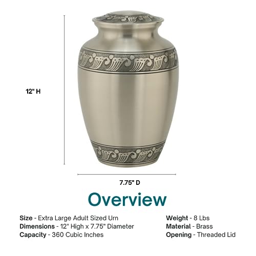 Feather Band Pewter Cremation Urn - Extra Large, 12 Inches High - color: Feather Band - Pewter