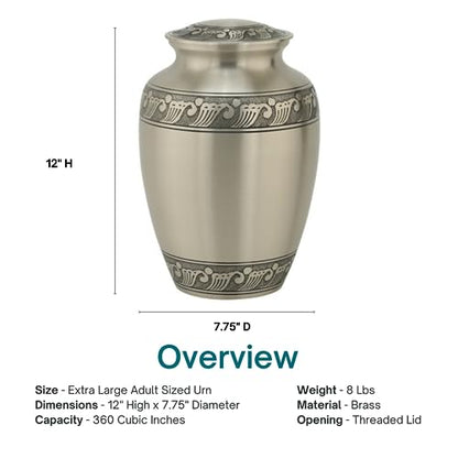 Feather Band Pewter Cremation Urn - Extra Large, 12 Inches High - color: Feather Band - Pewter