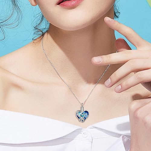WINNICACA Silver Cremation Urn Necklaces for Ashes of Loved Ones - style: 1-Sea Turtle Crystal Necklace - Blue Opal Turtle