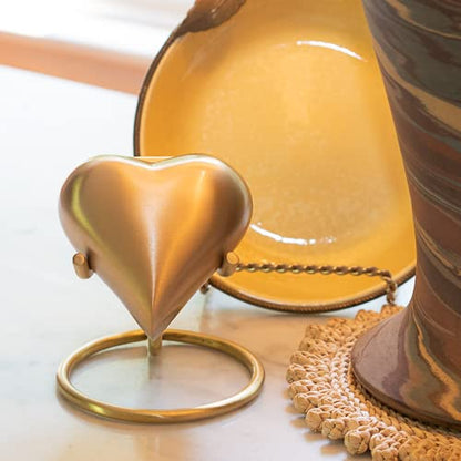 Brushed Gold Heart Keepsake Cremation Urn for Ashes, Brass, Gold Urn, Keepsake Sized Cremation Urn, 3 Inches Wide - color: Brushed Gold