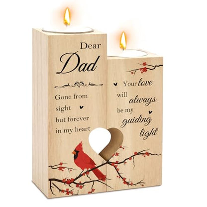 Sympathy Gifts for Loss of Dad Loved One Wooden Cardinal Candle Holders Memorial Gifts Funeral Decorations Table Decor Dad Remembrance Condolence Thinking of You Grief Presents for Loss of Father