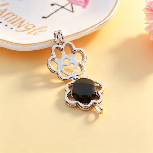 Pet Paw Urn Locket for Ashes Stainless Steel Cremation Jewelry for Dog/Cat Memorial Urn Necklace with Mini Casket Funeral Jewelry - color: Silver-Black