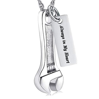 shajwo Wrench Urn Necklace for Ashes for Women Men Human Ashes Stainless Steel Hammer Cremation Jewelry for Ashes Pendant - color: Always in My Heart